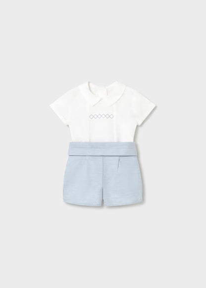 Conjunto ceremonia pantalón corto y camisa recién nacido