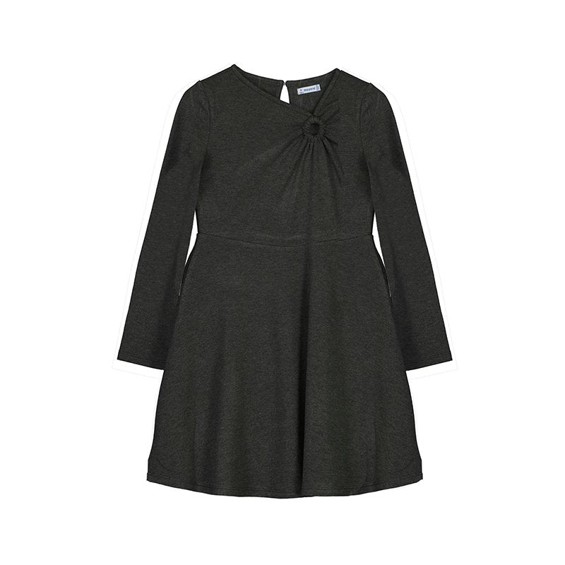 vestido nudo, manga larga, color plomo