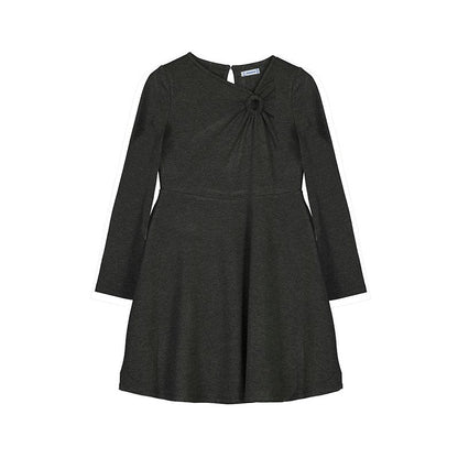 vestido nudo, manga larga, color plomo