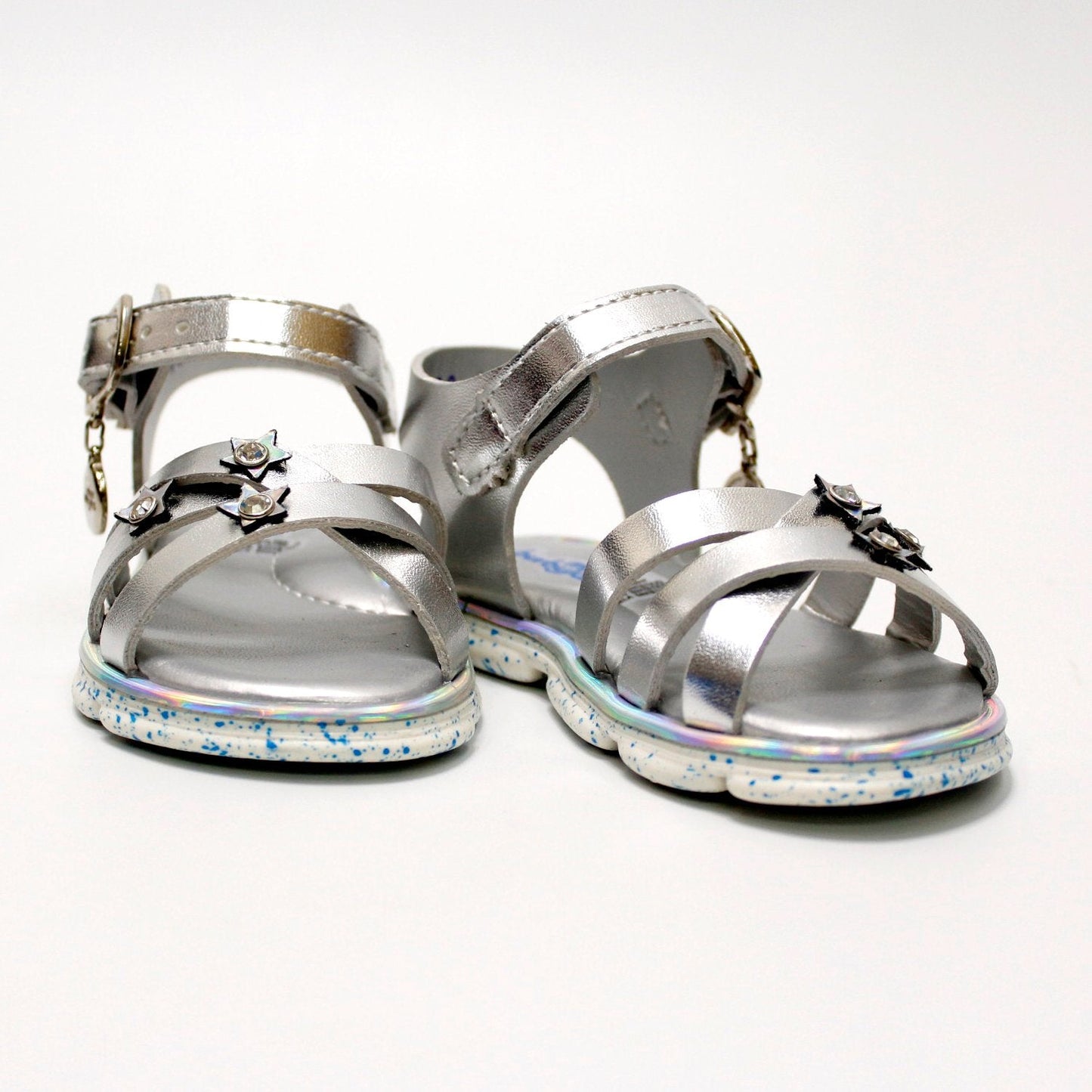 huarache triple franja con estrellas color plata