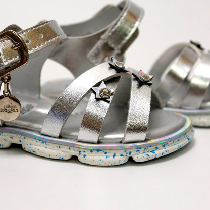 huarache triple franja con estrellas color plata
