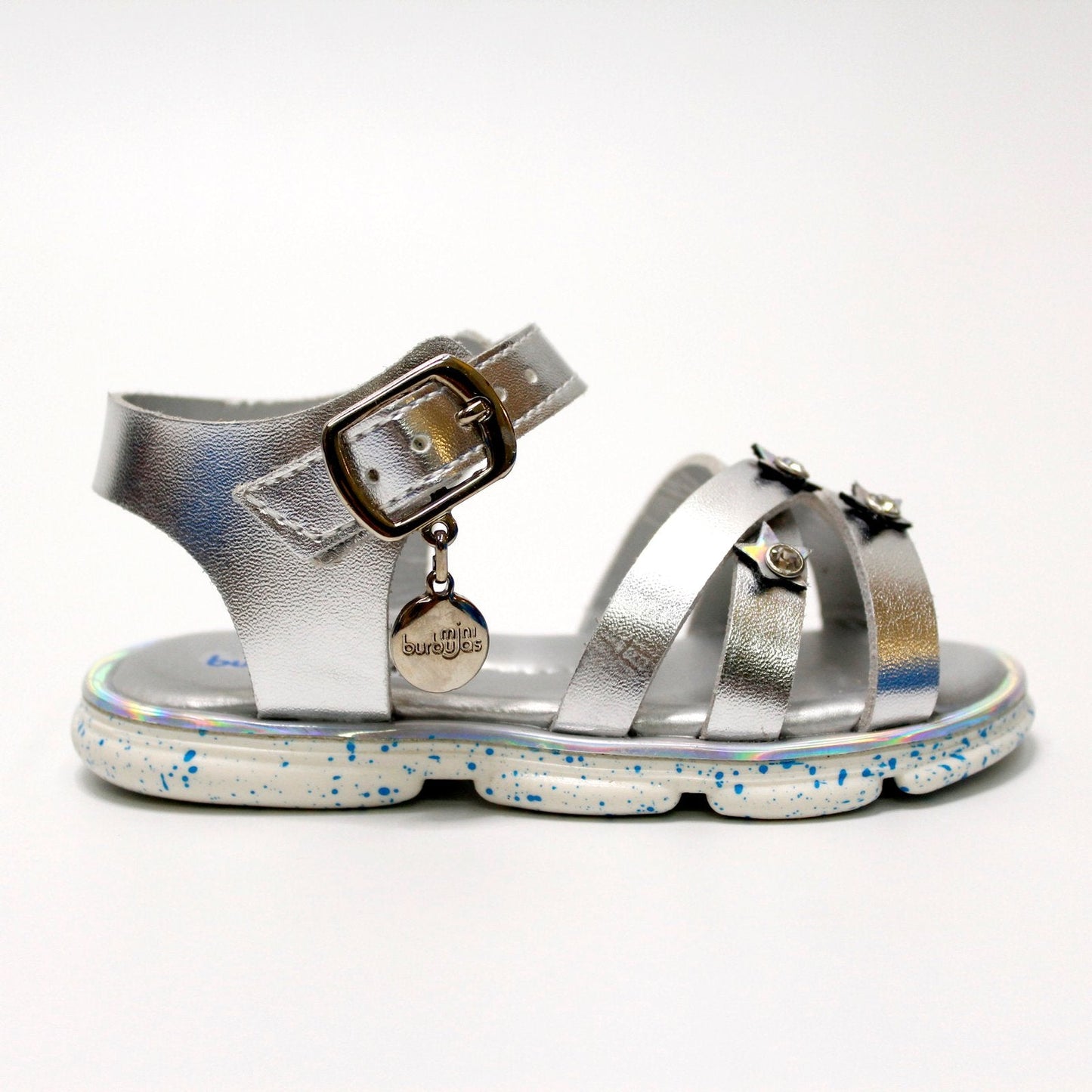 huarache triple franja con estrellas color plata