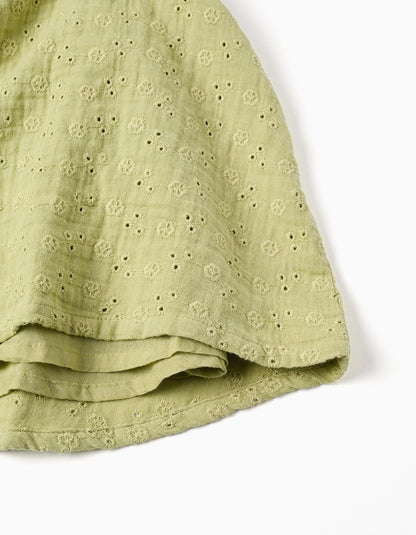 Vestido de algodón con bordado inglés para bebé niña, verde claro