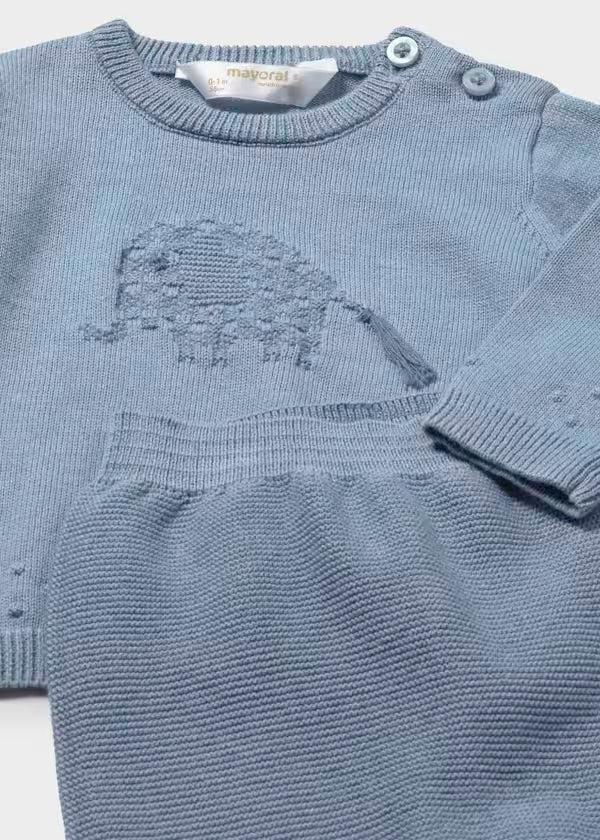 Conjunto polaina y jersey tricot azul atlantis  recién nacido