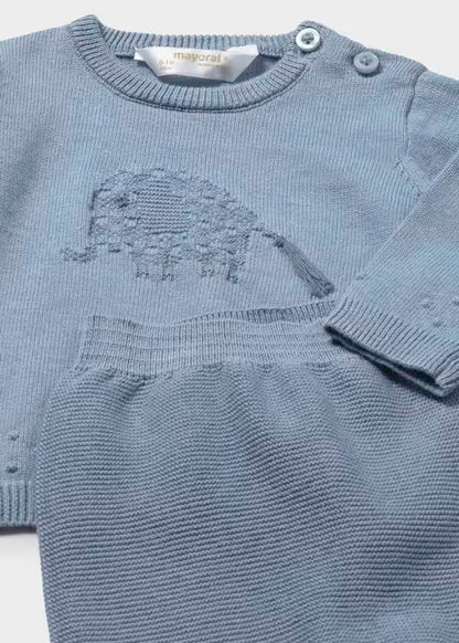 Conjunto polaina y jersey tricot azul atlantis  recién nacido