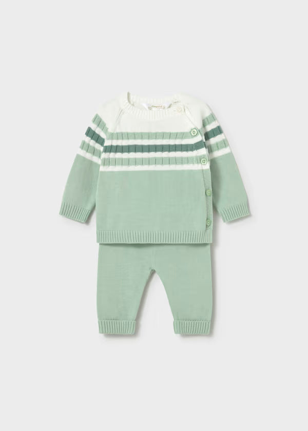 Conjunto polaina y jersey tricot verde agua  recién nacido