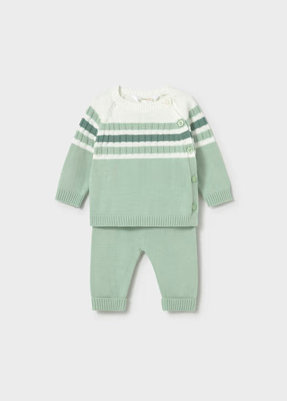 Conjunto polaina y jersey tricot verde agua  recién nacido
