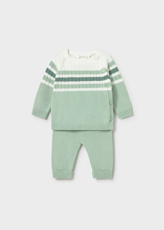 Conjunto polaina y jersey tricot verde agua  recién nacido