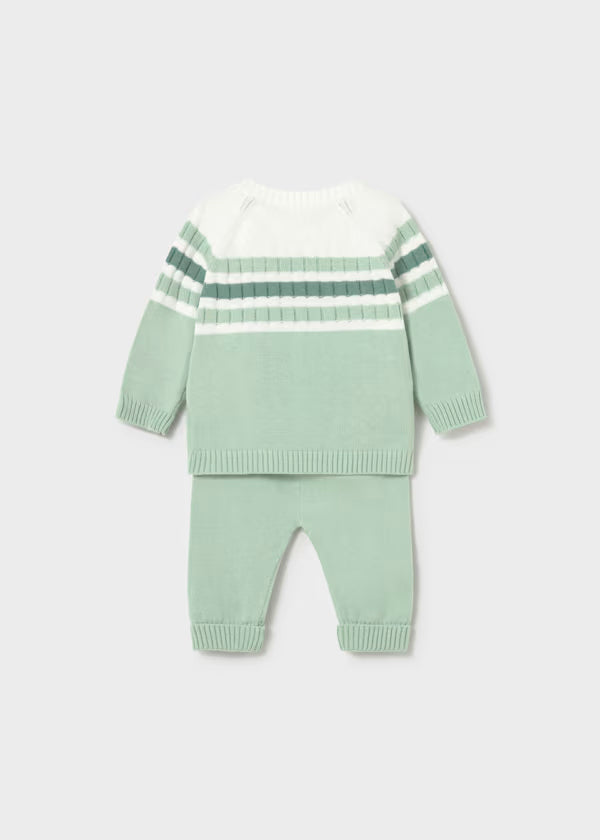 Conjunto polaina y jersey tricot verde agua  recién nacido