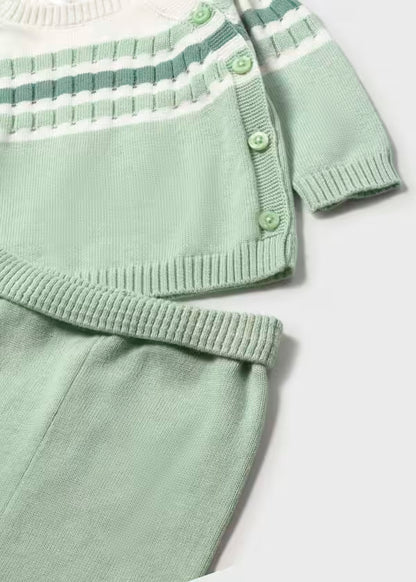 Conjunto polaina y jersey tricot verde agua  recién nacido