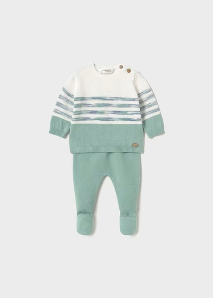 Conjunto pantalón y suéter tricot  color menta recién nacido