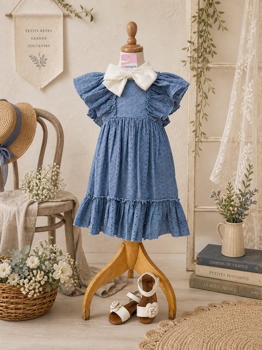 Vestido azul olan en manga, babine