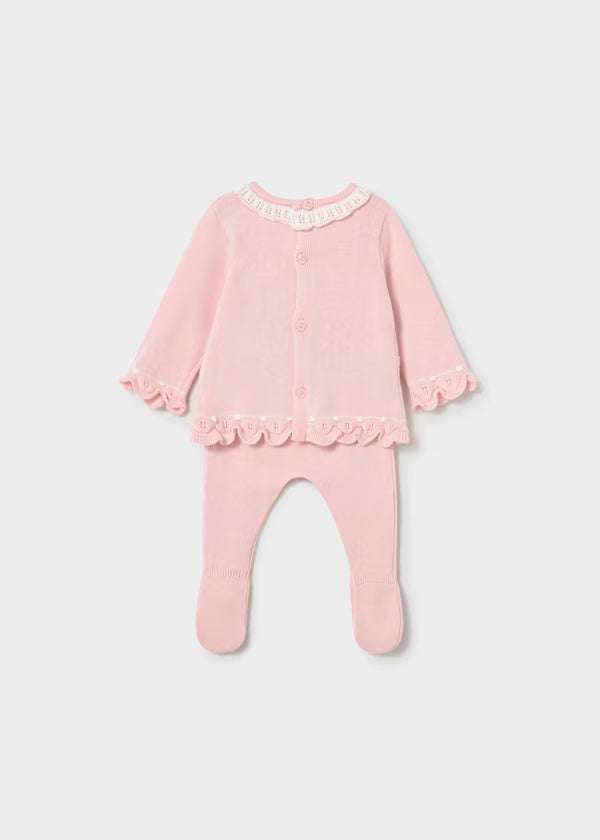Conjunto polaina y jersey tricot  rosa cuarzo recién nacida