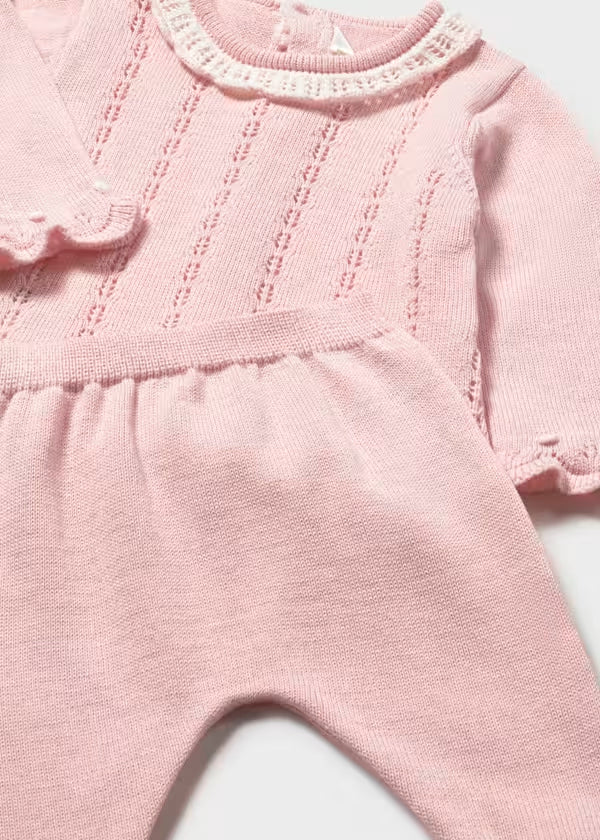 Conjunto polaina y jersey tricot  rosa cuarzo recién nacida