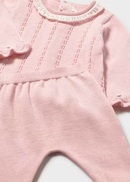 Conjunto polaina y jersey tricot  rosa cuarzo recién nacida
