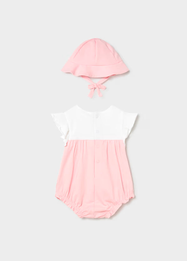 Pelele florecitas con gorro verde rosa baby recien  nacida
