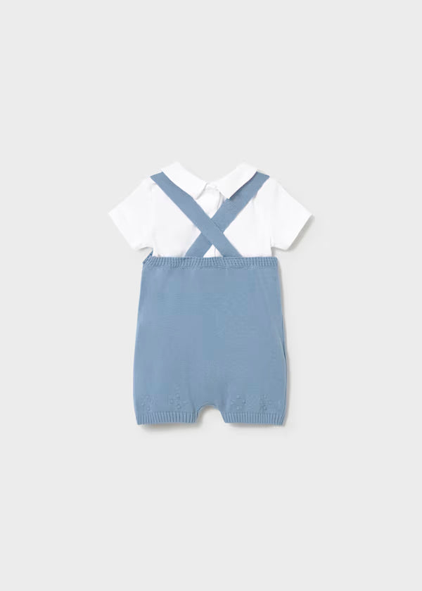 Conjunto peto azul tricot y playera para recién nacido