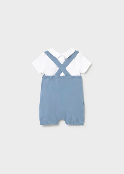 Conjunto peto azul tricot y playera para recién nacido