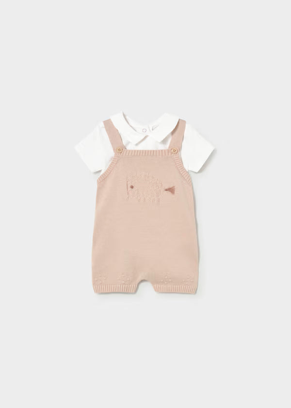 Conjunto peto color topo y playera para recién nacido