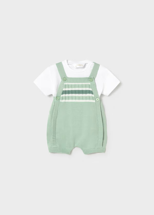 Conjunto peto verde alga y playera para recién nacido
