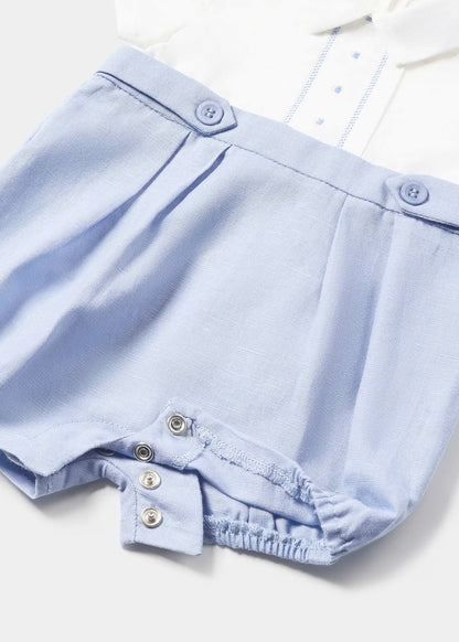 pelele corto de lino color azul niagara