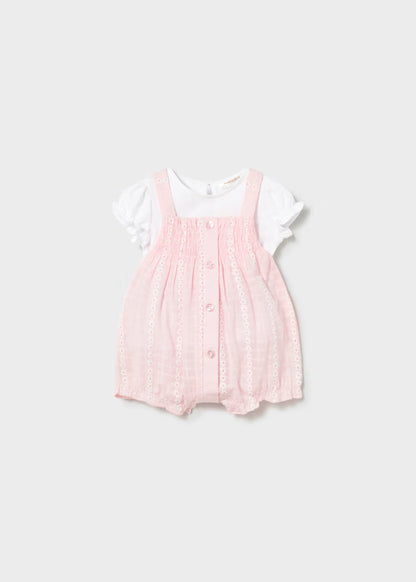 Conjunto peto rosa baby y camiseta recién nacida