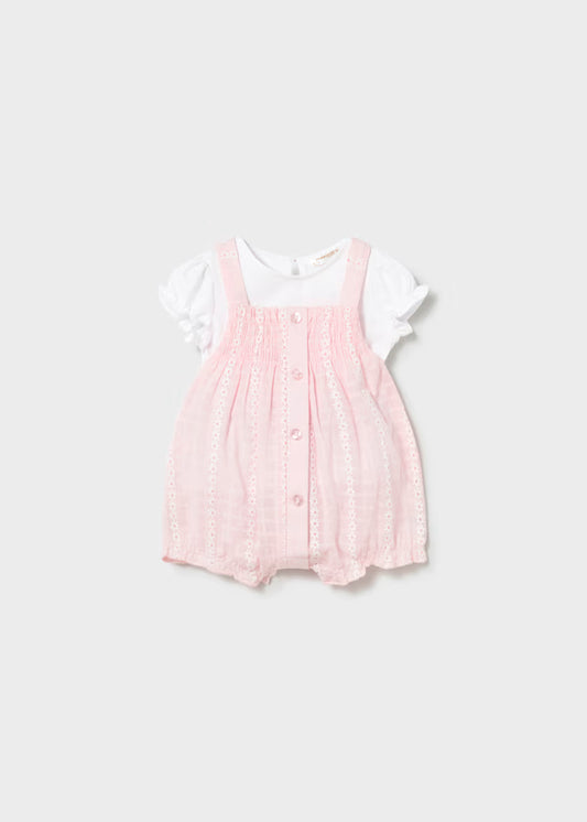 Conjunto peto rosa baby y camiseta recién nacida