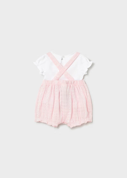 Conjunto peto rosa baby y camiseta recién nacida