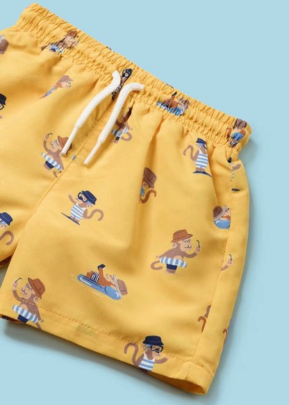 set short traje de baño con bucket hat color banana, para niño bebe