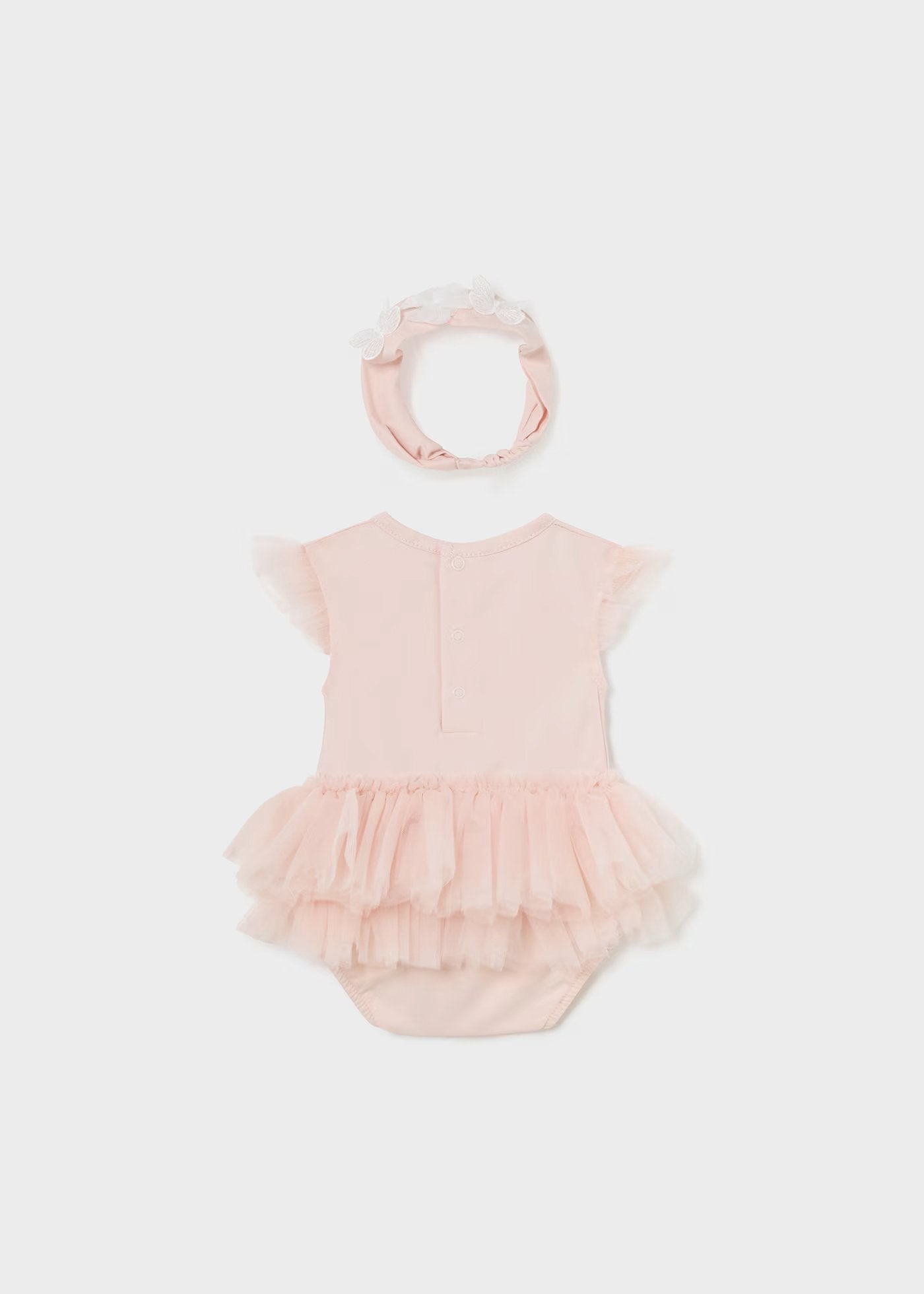 body tutu tul, set con diadema, color nude