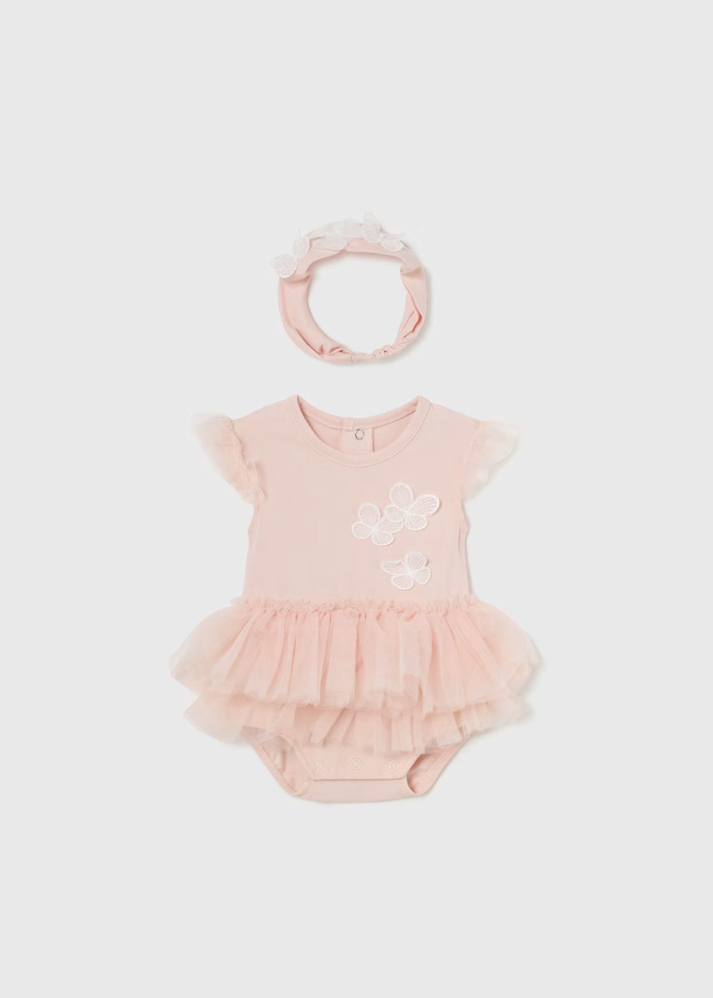 body tutu tul, set con diadema, color nude