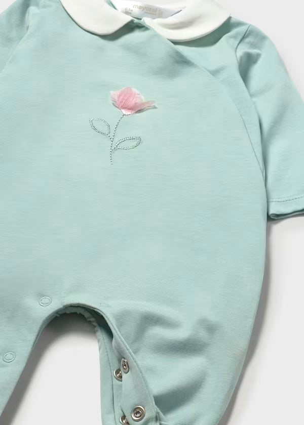 Pelele algodon color aqua, bebe niña