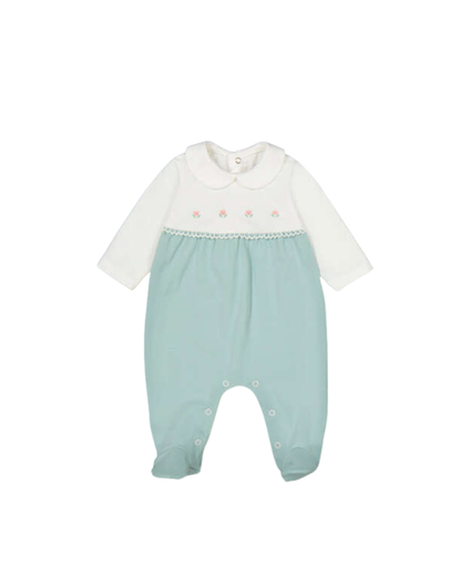 Pelele algodon color blanco y aqua, bebe niña