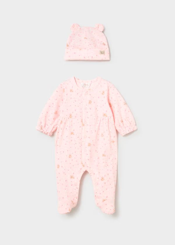 Pelele largo con gorro rosa baby recién nacida