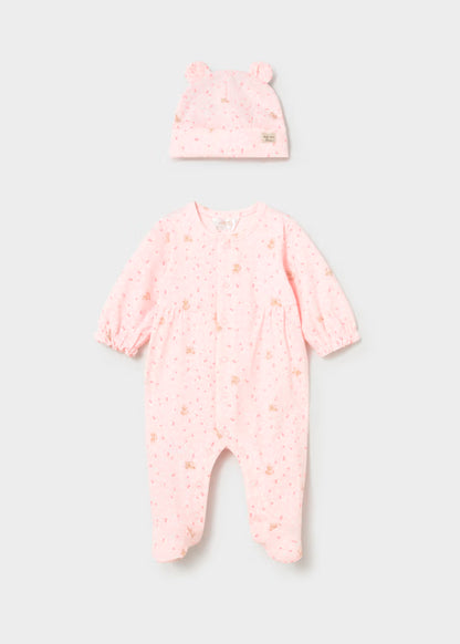 Pelele largo con gorro rosa baby recién nacida