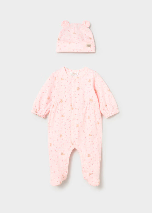 Pelele largo con gorro rosa baby recién nacida