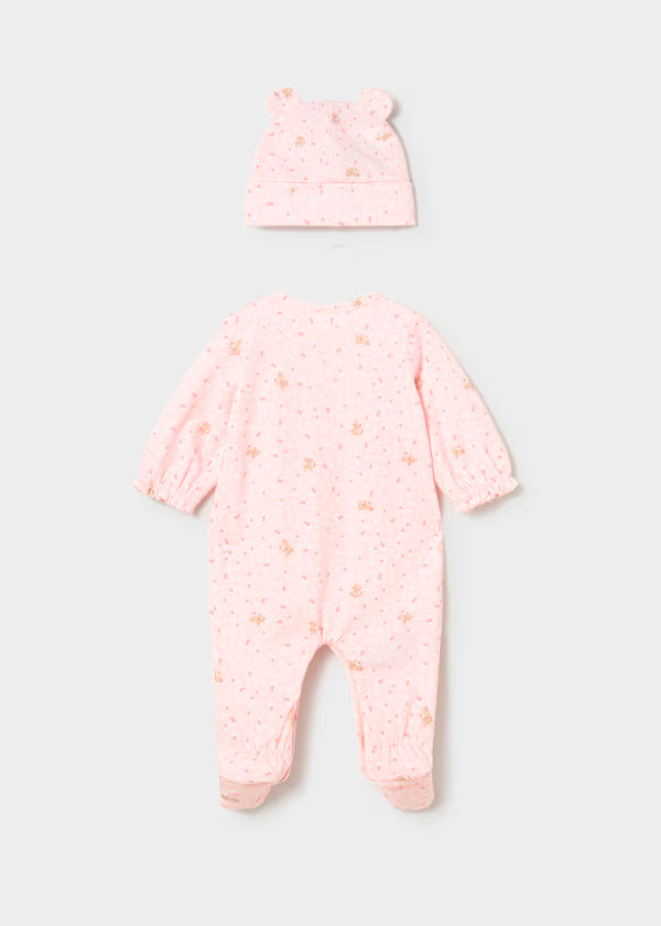 Pelele largo con gorro rosa baby recién nacida