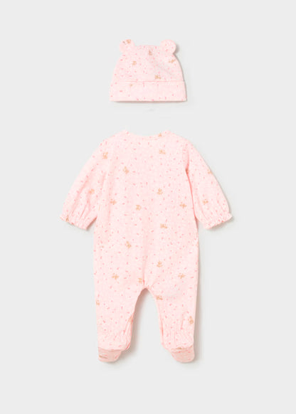 Pelele largo con gorro rosa baby recién nacida