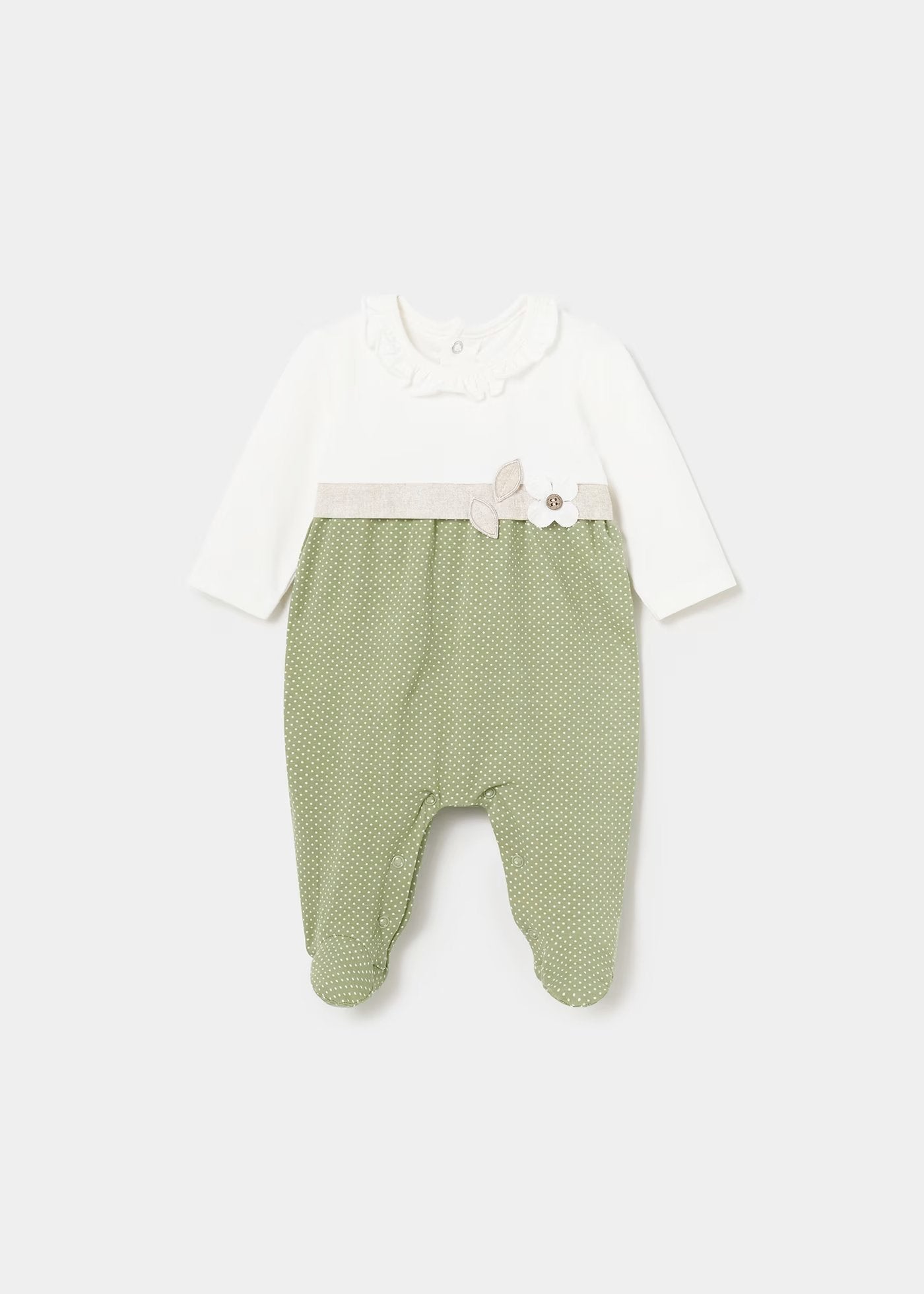 pelele algodón, color verde eucalipto, para bebe