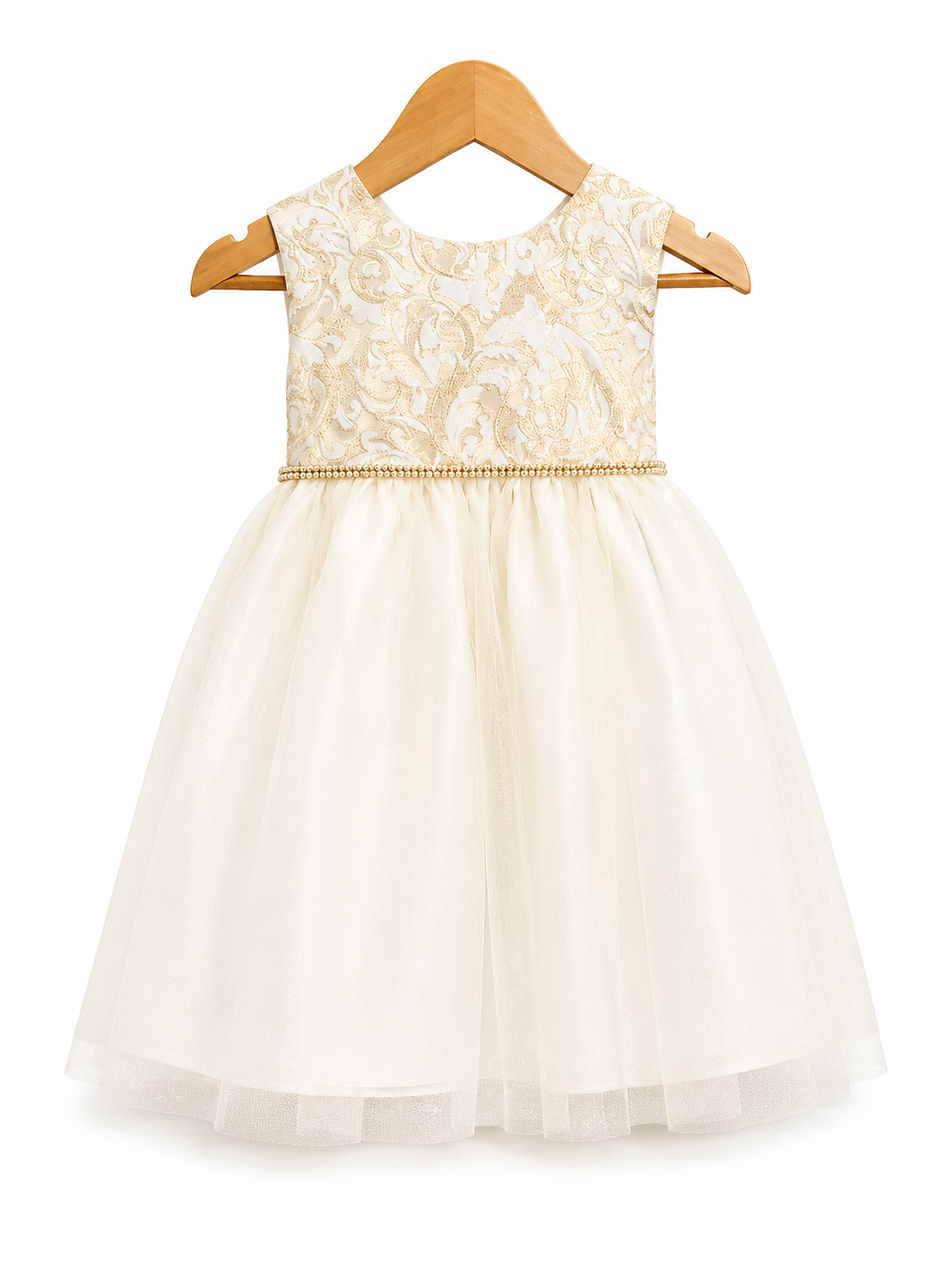 Vestido Ivory Talle Brocado Cinto Cristales