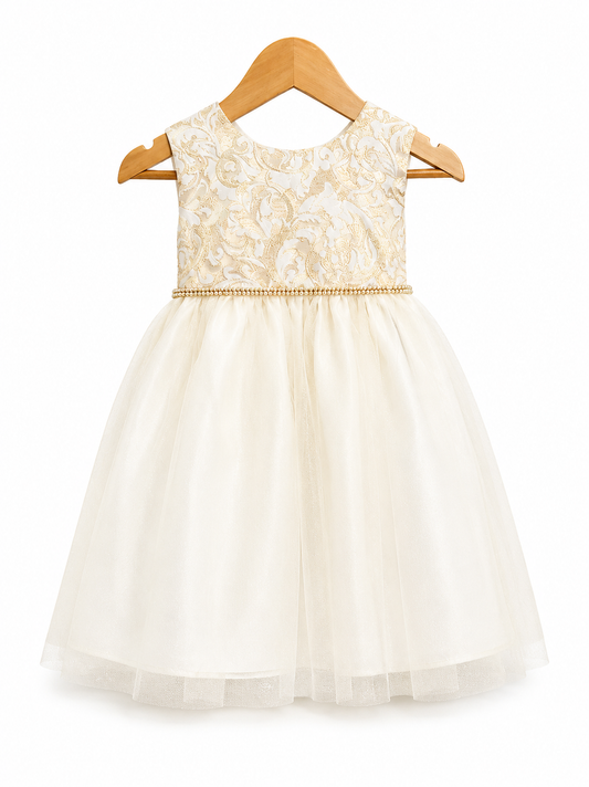 Vestido Ivory Talle Brocado Cinto Cristales