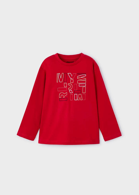 camiseta manga larga rojo print letras mayoral