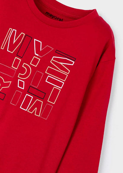 camiseta manga larga rojo print letras mayoral
