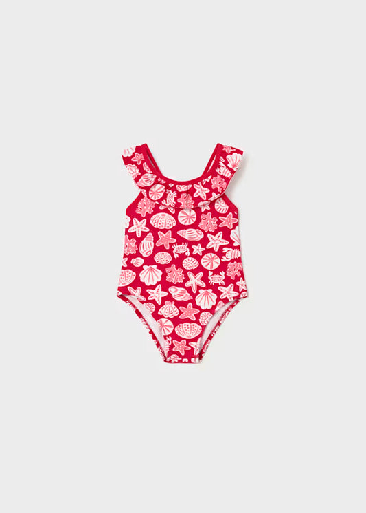 Bañador estampado rojo con volante cuello