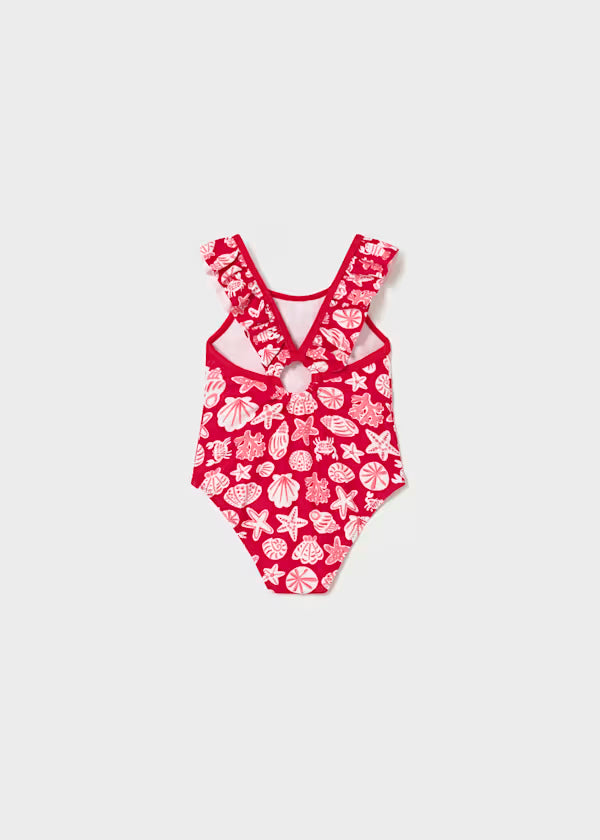 Bañador estampado rojo con volante cuello