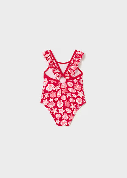 Bañador estampado rojo con volante cuello