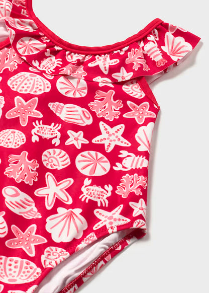 Bañador estampado rojo con volante cuello