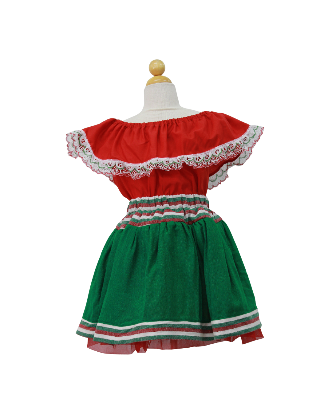 SET PATRIO TUTU CON BLUSA CAMPESINA ROJA ENCAJE TRICOLOR, FALDA VERDE