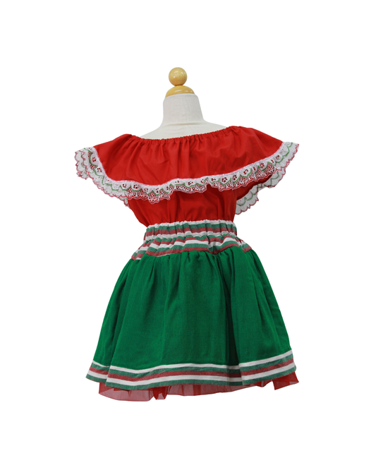 SET PATRIO TUTU CON BLUSA CAMPESINA ROJA ENCAJE TRICOLOR, FALDA VERDE