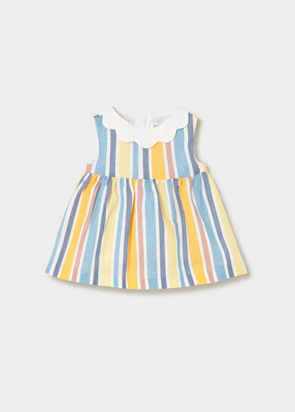 Vestido con lino rayas azul amarillo recién nacida